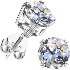 UHIBROS Moissanite Earrings 18k White Gold Sterling Silver Earrings Diamond Earrings D Color VVS1 Clarity Lab Created Hypoallergenic Stud Earrings for Women Men Jewelry Gift 0.3ct-2.0ct