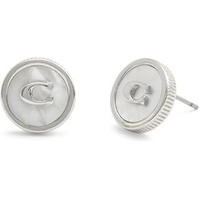 COACH Women's Signature Mother of Pearl Coin Stud Earrings