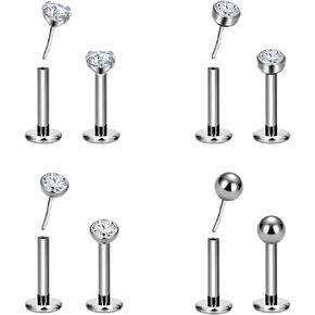 8pcs G23 Titanium Flat Back Earrings Stud Threadless Tragus Cartilage Lip Medusa Piercing Jewelry