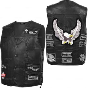 Motorcycle Genuine Leather Biker Vest for Men Club Style Classic Black With Patches
