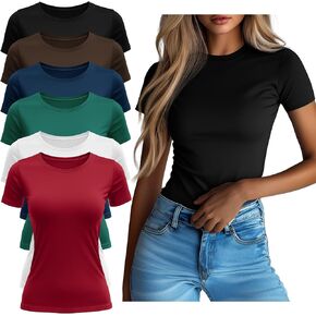 Neer 6 Pack Therts Basic Basic for Women Bulk ، Stight Crewneck Short Sleeve Tops Multipack Slim Disual Summer Tees Blouse