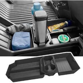Lower Center Console Organizer Tray with Drink Cup Holder Compatible with Tesla Cybertruck 2024 2025, Floor Console Storage Box Interior Accessories