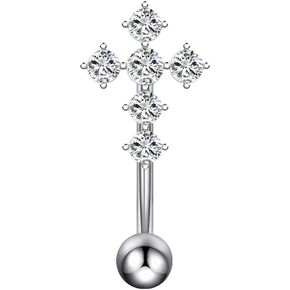 Faith Cross Eyebrow Ring Cubic Zirconia Crystal Screw Ball Labret Lip Stud 16G Curved Barbell Daith Rook Earring Dainty Body Piercing Jewelry Gifts for Women Men