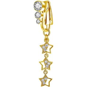 Star Dangle Fake Belly Button Ring for Women Non Piercing CZ Star Clip On Belly Navel Rings Dainty Fake Belly Piercing Jewelry