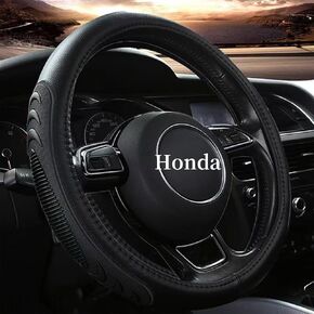 Leather Steering Wheel Cover for Honda Civic Accord CR-V, 14.5-15 inches Car Steering Wheel Cover with Anti-Slip Massage Particle (Black)