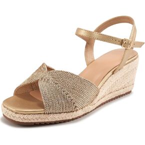 Ablanczoom Wedge Sandals for Women Espadrilles: منصة أنيقة مفتوحة إصبع القدم في الكاحل الأوتار الصيفية الكعب لعمل السفر العطلات غير الرسمية