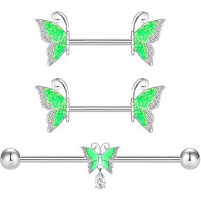 VERAMI 14G 316L Butterfly Nipple Ring and Butterfly Industrial Barbell Cartilage Earring Set Surgical Steel Butterfly Barbell Body Piercing Jewelry for Women