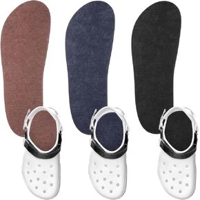 3 Pairs Shoe Insole for Clog Garden Shoe Liner Washable Barefoot Insert Sockless Pad for Women Men Nurse(Black, White, Gray)