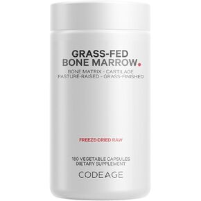Codeage Grass-Fed Bone Marrow Supplement – Freeze-Dried, Non-Defatted Beef Bone Matrix & Cartilage – 1500mg per Serving, 180 Capsules