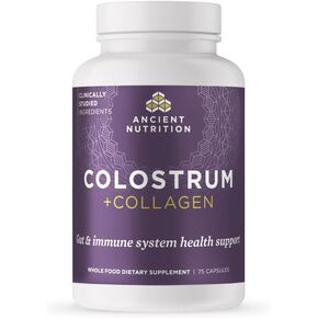 Ancient Nutrition Colostrum Superfood + Collagen, Grass Fed Bovine Colostrum, Fermented Eggshell Membrane Collagen, Supports Healthy Gut Microbiome and Immune System, 75 Count