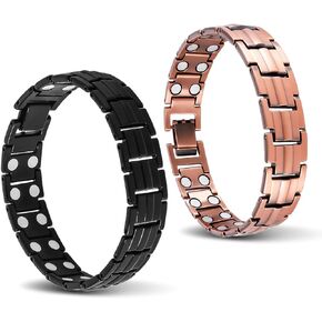Mens Bracelet Set Titanium Steel and Pure Copper Bracelets for Men Hypoallergenic Wide Link Jewelry Durable Scratch Resistant Relieve Anxiety