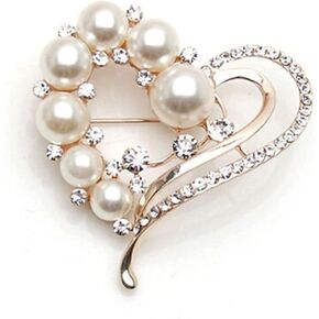 Heart Valentine'S Day Brooch Pin, Elegant Rhinestone Pearl Love Brooches Pins Wedding Party Clothes Jewelry Accessories