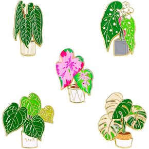 Cartoon Potted Plant Brooch Set Cartoon Plant Flower Alloy Enamel Pin Cute Badge Lapel Pin Metal Badge Rustic Greenery Leaf Brooch Plant Pins Clothes Bags Backpacks Party Decoration Christmas Gifts
