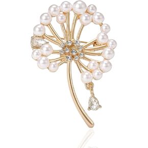 Pearl Dandelion Brooch Pins for Women Nature Style Plant Flower Pin Simple Temperament dress Pin Shawl Buckle Wedding Jewelry