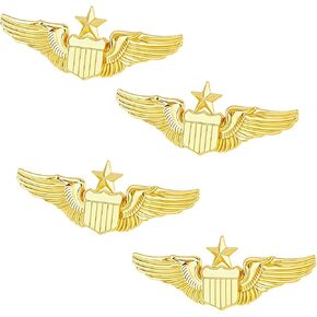 4-Pack Gold Wing Pilot Airplane Pin - Alloy Metal Clasp Pin for Jackets, Uniforms, Hats - Shiny Look, Easy to Use, Perfect for Flight Schools, Pilots, and Graduation