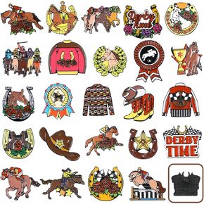 Kosiz 24 PCS Derby Day Pins Pins Horse Racing Fabel Brooch Pins Rose Horseshoe Lapel Badge Western Derby Party Charm for Horse Race Lover Propacks Cloths Hats Jewelry مجموعة مجوهرات