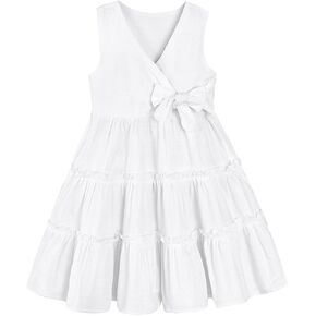 فستان بناتي صغير صيفي بدون أكمام من القطن والكتان فستان بفيونكة للأطفال ملابس غير رسمية in Kuwait