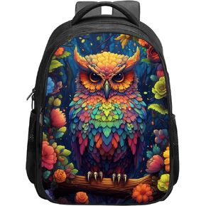 Children Cute Owl School Backpack for Preschool, Kindergarten, Elementary School Boys and Girls, Kids Colorful with Floral Flowers on Head Pink Backpack Bookbag,16 Inches