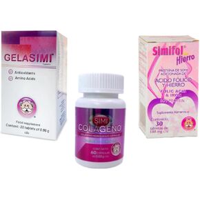 Simifol, Simi-Colageno, & Gelasimi 30 tab antioxidantes y aminoacidos 3 Pack