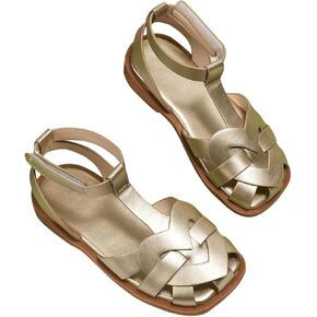 صندل Gorglitter Girl's Metallic Leather Sandals Flat Sandals Syny Calkle Strap لطيف الصيف الزفاف الصنادل 2025