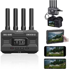 Accsoon CineView SE Wireless Video Transmitter Receiver, 2.4GHz+5GHz Dual-Band Video SDI HDMI Transmission System for Live Streaming, 1200ft/350m Range&0.05s Latency 1080P60fps Video, 4 App Monitoring