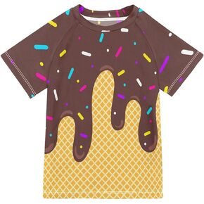 Boys Rash Guard Short Sleeve UPF 50+ Christmas Tree Cakes Quick Dry Swim Shirts Swimwear for 3-12Y