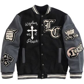 Soly Hux Men's Letter Graphic Color Block Jacket Jacket Long Long Y2K Streetwear Reepball Jacket