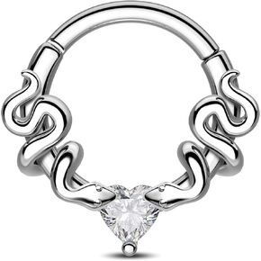 CM Crareesi Mania Septum Rings Snake Septum Piercing Jewelry 316L Stainless Steel Septum Clicker 16G Heart CZ Septum Nose Rings Daith Piercing Jewelry