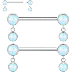 PEAKLINK Dangly Nipple Piercing Jewelry 14G Titanium Nipple Rings Internally Threaded Nipple Barbell Nipple Bars for Women
