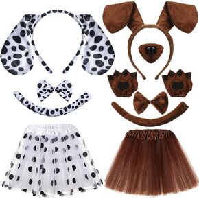 Jagely 11 PCS Kids Puppy Dog Assume Animal Dalmatian Costume Set Cute Dachshund Ear Beadbled Cog Powtie Paws Tutu Skirt for Kids Girls Halloween Cosplay Complay Assume.