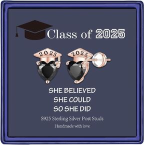 Hidepoo Graduation Gifts for Her Earrings - S925 Sterling Silver Post Hypoallergenic Earrings for Sensitive Ears Cubic Zirconia Heart 2025 Stud Earrings College Graduation Gifts for Her