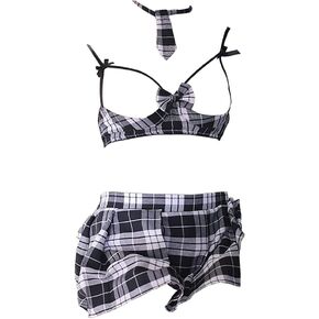 Sinmiuanime Womens Sexy Schoolgirl ملابس منقوشة كلية مطوية تنورة Cosplay Lingerie School Girl jk