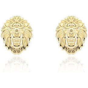 10K or 14K Yellow Gold Leo Zodiac Sign Roaring Lion Head (0.37") Stud Earrings for Women Girls - Choice of Metal