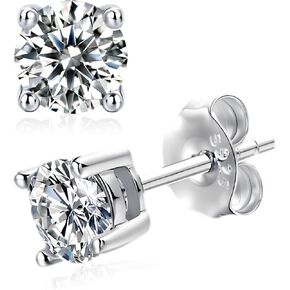 Moissanite Earrings Studs, 0.5-3ct D Color Round Cut Lab Grown Diamond Earrings Studs, 18K Gold Plated 925 Sterling Silver, Lightweight Hypoallergenic, Valentines Gift for Wife Women Men