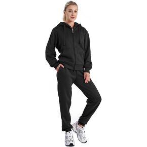 Jogging Suits for Women Warm Up Sherpa Lined Outfit 2 Pieces Zipper Hoodie and Pants Athletic Track Suit