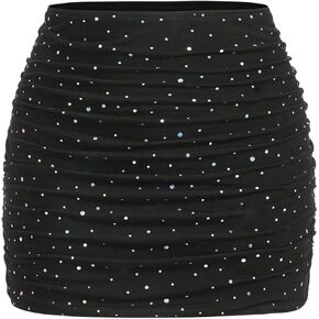 Verdusa Women's Plus Size Sexin Sequirt Short Skirt Short Ruched High Weist Bodycon Mini Vertts