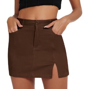American Trends Women Mini Skirt with Slit High Waist Mini Denim Skirt Causal Bodycon Short Jean Skirts with Pockets