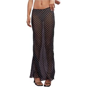 Verdusa Women's Polka Dots Mesh Mesh Skirt Low Weist Maxi Virts