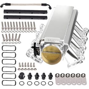 YESHMA LS Intake Manifold with 102mm Throttle Body Throttle Position Sensors TPS IAC and Fuel Rails Compatible with Chevy 4.8 5.3 6.0 6.2 LS LS1 LS2 LS6 Sheet Metal Al Fabricated Silver
