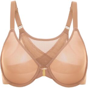 DELIMIRA Women's Cosnufy Posture Front Closure Bras Sheer Mesh Plus Size Underwire Unlined Bra
