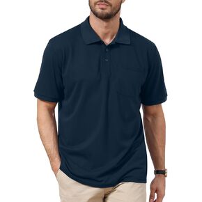 Pique Polo Shirts for Men Short Sleeve Moisture Wicking UV Golf Shirt Navy Blue M