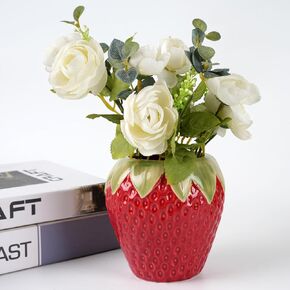Ceramic Strawberry Vase, Fresh Flowers Vases, Small Fruit Vases for Strawberry Party, Kitchen Decor(Red)
