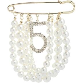 Fashion Jewelry Large Faux Imitation Pearl Dangle Lucky Number Five Brooch Pin for Women