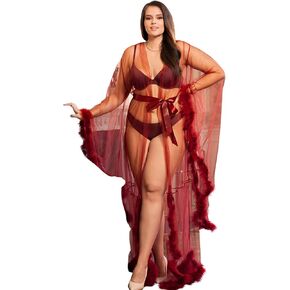 Ohyeahlady المرأة الداخلية رداء طويل كيمونو رداء رداء الزفاف مع الفراء