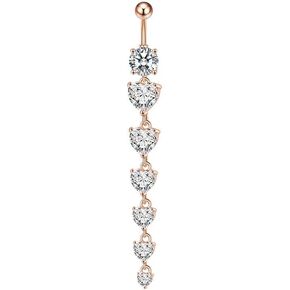 14G CZ Heart Dangle Belly Button Rings for Women Stainless Steel Belly Navel Barbells Long Dangling Belly Navel Piercing Jewelry