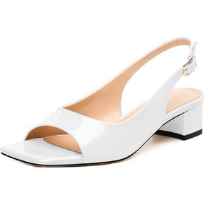 Womens Low Heel Slingbacks, Square Peep Toe Block Heel Sandals for Women, Comfort Heeled Casual Shoes