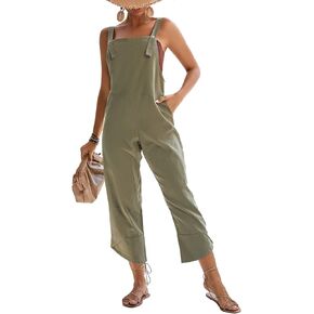LYANER Women's Cotton Adjustable Overalls Baggy Jumpsuit Casual Summer Bib Rompers with Pockets
