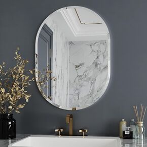 22x30 الحمام مرآة الغرور ، مرآة بدون إطار ، مرآة الحمام المشطوفة ، مرايا بيضاوية للحمام ، مرايا الجدار الزخرفية ، مرآة جدار بيضاوي