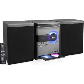 Pyle Home Stereo Shelf System - 30W Wireless BT Streaming with CD Player, FM Radio, USB & SD Card Playback, 2-Way Music Crisp-Sound, Remote Control, Dual Stereo Speakers (Black)