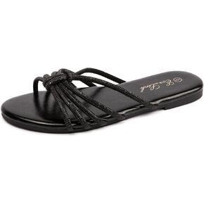 Eozlink Women's Flat Sandals Rhinestone Open Toe Sandals for Women Casual Sparkle Flat Sandals for Women Glitter Bling Evening Party Prom Dance Slide Sandal